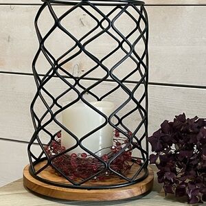 Elegant Black Metal Candle Holder with Wooden Base